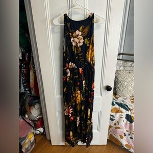 Navy maxi dress w pink flowers